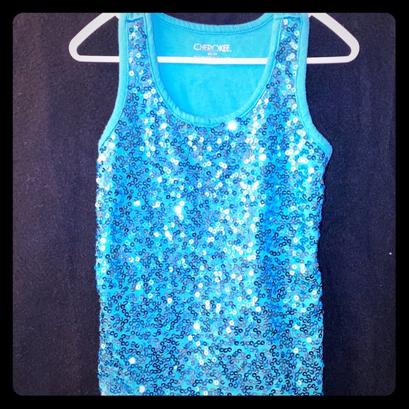 blue sequin tank top